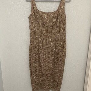Alex Evenings Gold Sequin Sheath Midi Dress